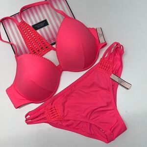 🔥🏖VICTORIA SECRET swimsuit The Fabulous/The strappy cheeky Hot pink New